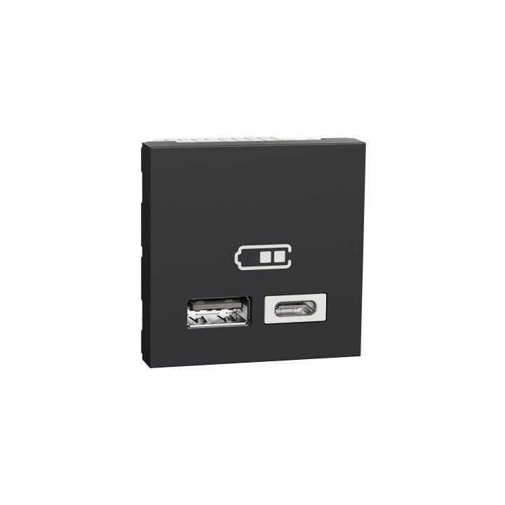 Schneider Unica - Chargeur USB double - 5Vcc - 2,4A type A+C - 2 modul - anthr - méca seul - Réf : NU301854