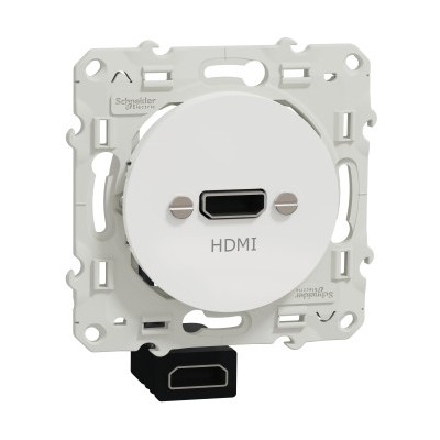 Schneider - Odace - prise HDMI type A - blanc - prise femelle / câble femelle à l'arrière - Réf : S520462