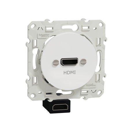 Schneider - Odace - prise HDMI type A - blanc - prise femelle / câble femelle à l'arrière - Réf : S520462