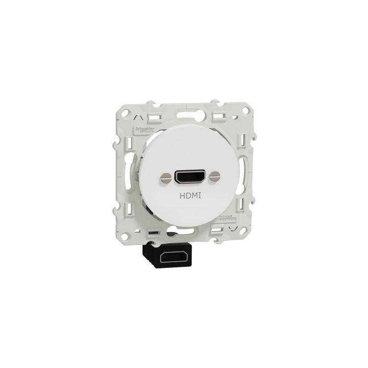 Schneider - Odace - prise HDMI type A - blanc - prise femelle / câble femelle à l'arrière - Réf : S520462