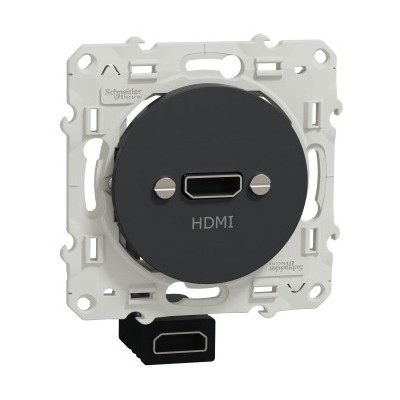 Schneider - Odace - prise HDMI type A - anthracite - prise femelle / câble femelle arrière - Réf : S540462