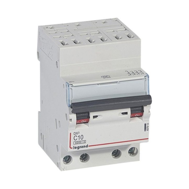 Legrand - Disjoncteur DX³6000 10kA arrivée haute départ bas à vis 4P - 10A - courbe C - pour peigne HX³ optimisé - Réf : 407913