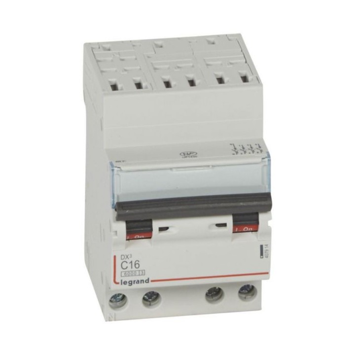 Legrand - Disjoncteur DX³6000 10kA arrivée haute départ bas à vis 4P - 16A - courbe C - pour peigne HX³ optimisé - Réf : 407914