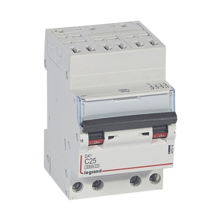 Legrand - Disjoncteur DX³6000 10kA arrivée haute départ bas à vis 4P - 25A - courbe C - pour peigne HX³ optimisé - Réf : 407916