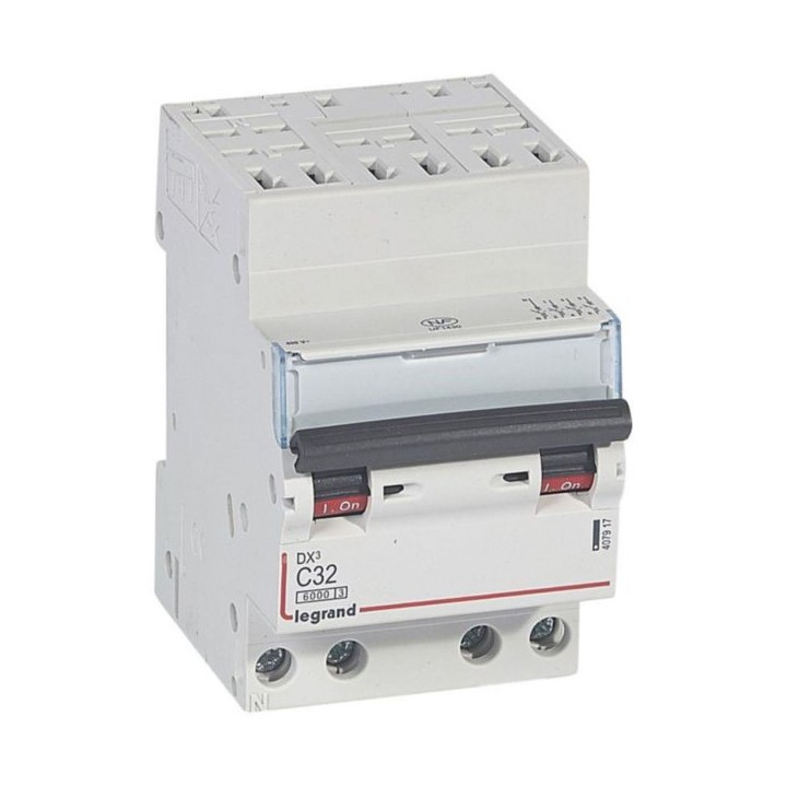 Legrand - Disjoncteur DX³6000 10kA arrivée haute départ bas à vis 4P - 32A - courbe C - pour peigne HX³ optimisé - Réf : 407917