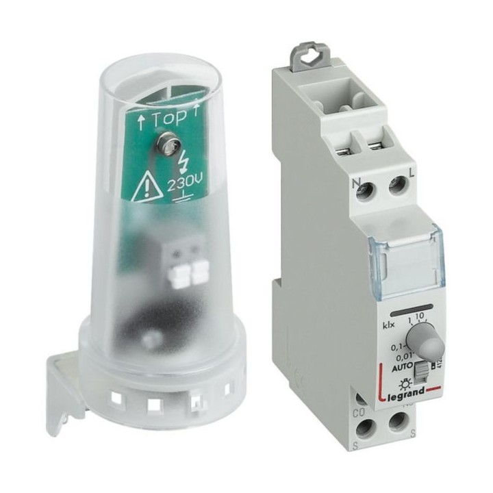 Legrand - Interrupteur crépusculaire modulaire - sortie 16A 250V~ avec cellule photoélectrique - 1 module - Réf : 412623