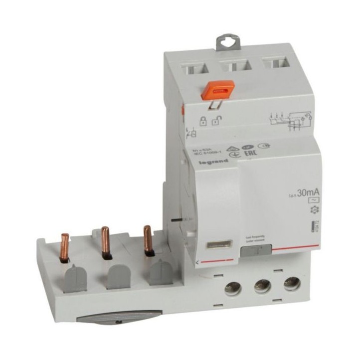 Legrand - Bloc différentiel adaptable à vis DX³ pour disjoncteur 1 module par pôle - 3P 400V~ 63A - Type AC 30mA - Réf : 410472