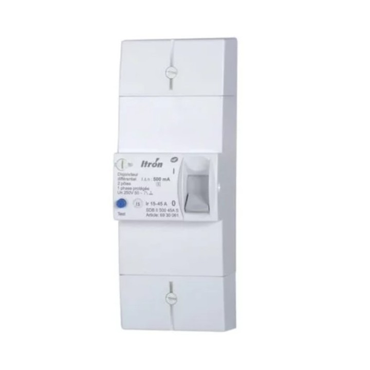 Itron - Disjoncteur de branchement différentiel instantané - 2x15/45A - 1P+N - Réf : 03612