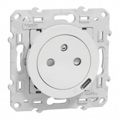Schneider Odace - Prise de courant 2P+T + USB Type-C affleurante blanc complet - Réf : S520089-P