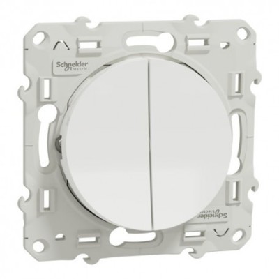 Schneider Odace - Interrupteur double va et vient blanc complet - Réf : S520214-P
