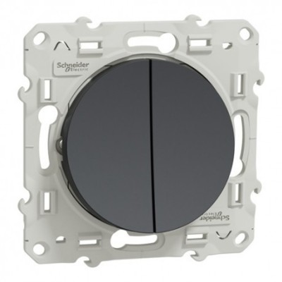 Schneider Odace - Interrupteur double va et vient anthracite complet - Réf : S540214-P