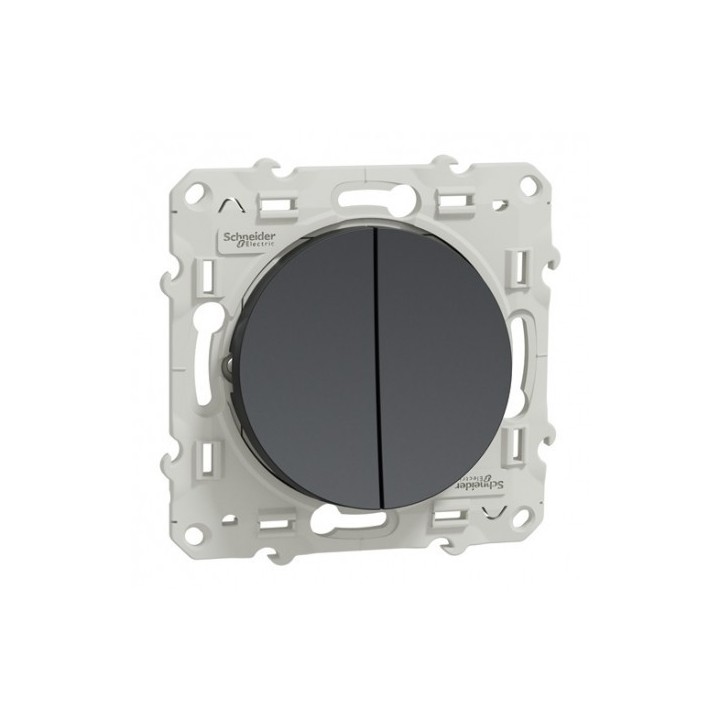 Schneider Odace - Interrupteur double va et vient anthracite complet - Réf : S540214-P