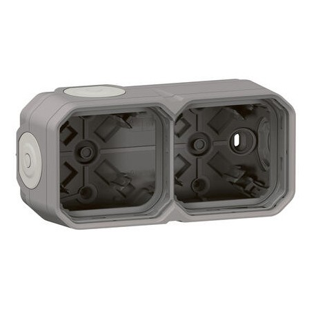 Legrand - Boîtier saillie étanche Plexo 2 postes horizontaux et verticaux 4 membranes - gris - Réf : 069672L
