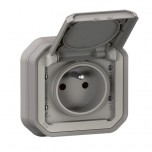 Legrand - Prise de courant 2P+T étanche Plexo 16A 250V IP55 IK08 complet encastré - gris - Réf : 069831L