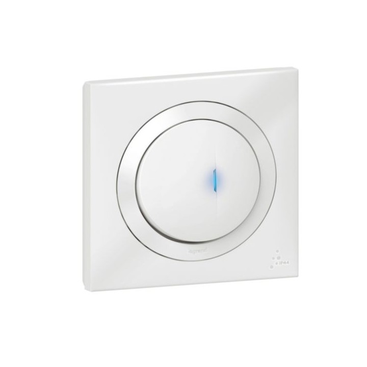 Legrand - Poussoir simple avec voyant lumineux dooxie IP44 6A 250V~ livré avec plaque carrée blanche - Réf : 600014