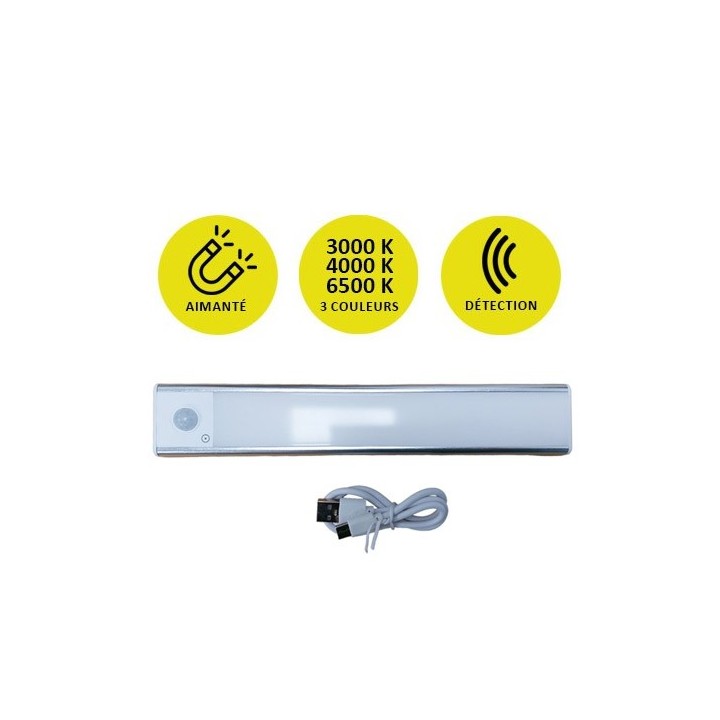 Krisane - Réglette LED à détection CCT (3 températures de couleur) aimantée -rechargeable - USB - réf : KRI20334