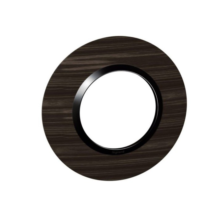 Legrand - Plaque ronde dooxie 1 poste finition effet bois ébène - Réf : 600979