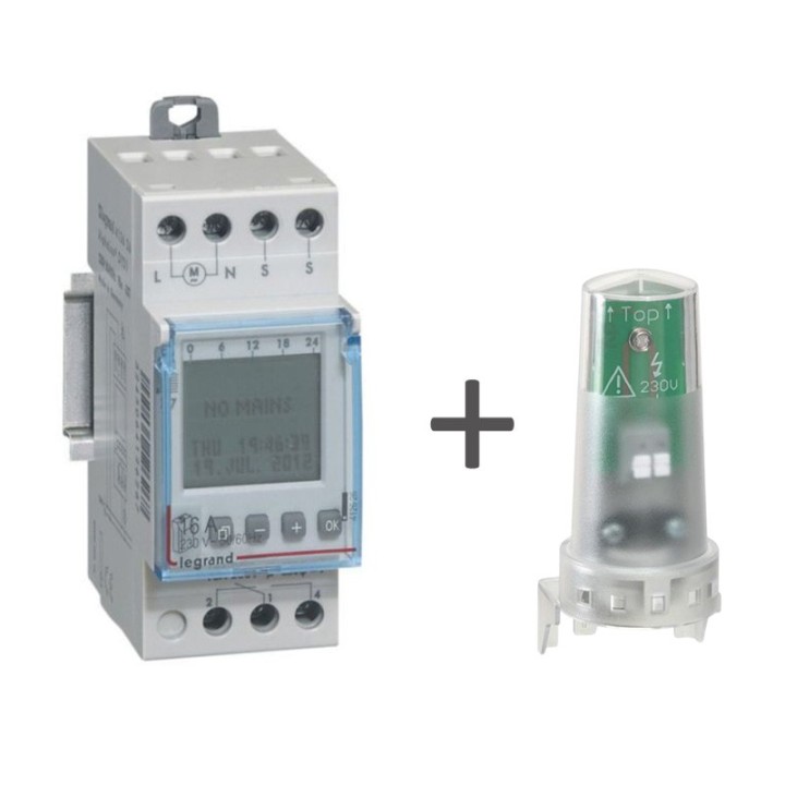 Legrand - Interrupteur crépusculaire modulaire programmable - 16A 250V~ avec cellule photoélectrique - 2 modules - Réf : 412626