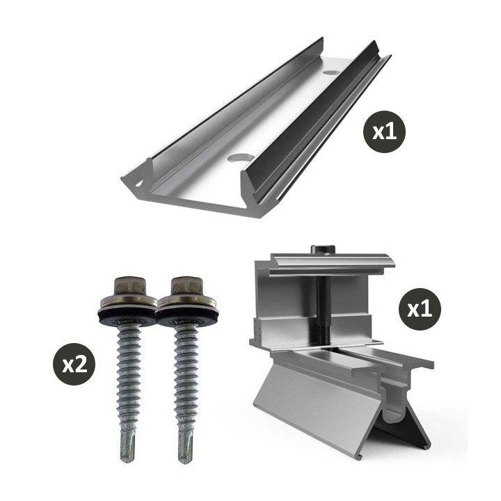 ET System - Pack de fixation : 1 wagon + fixation alu H30mm - 1 rail 140mm + joint EPDM - 2 vis autoperceuses - Réf : FIN085-P