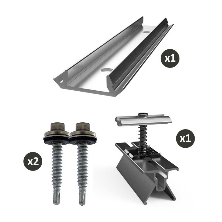ET System - Pack de fixation : 1 wagon + fixation alu H30-33mm - 1 rail 140mm + joint EPDM - 2 vis autoperceuses - Réf: FIX106-P