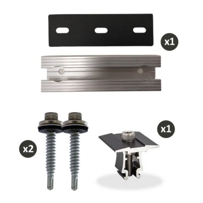 IZIPV - Pack de fixation : 1 mini rail L130xP39xH20mm - 1 étrier intermédiaire 30-40mm - 2 vis autoperceuses - Réf: IZIASRH15-P