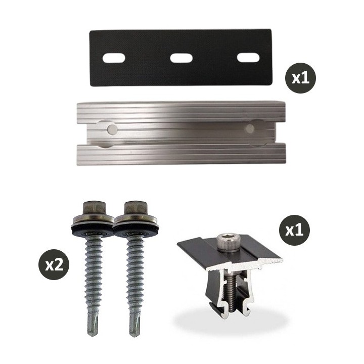 IZIPV - Pack de fixation : 1 mini rail L130xP39xH20mm - 1 étrier intermédiaire 30-40mm - 2 vis autoperceuses - Réf: IZIASRH15-P