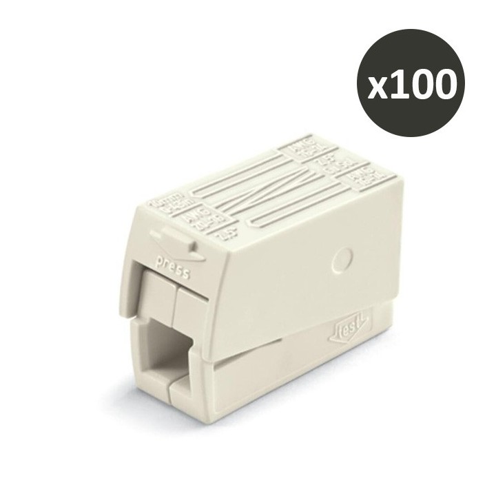 Wago - Bornes pour luminaires - Boîte de 100 - 2 conducteurs - Série 224 - Blanc- Réf : 224-112