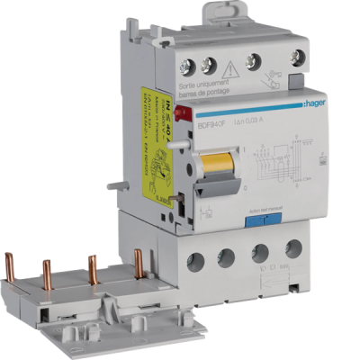 HAGER - Bloc différentiel double sortie 3P+N - 40A - 30mA - type F à bornes décalées - Réf : BDF940F