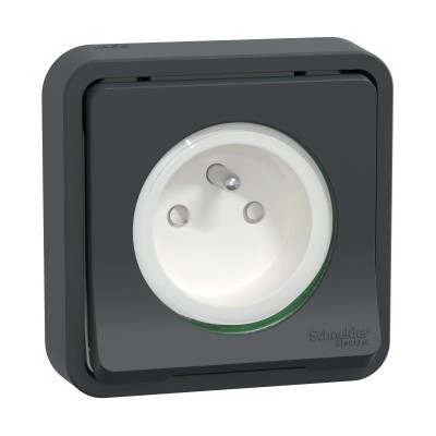 Schneider Electric - Mureva Styl - Prise courant 2P+T - compl encastré - IP55 IK08 - conn auto - gris - Réf : MUR35036