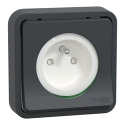 Schneider Electric - Mureva Styl - Prise courant 2P+T - compl encastré - IP55 IK08 - conn auto - gris - Réf : MUR35036