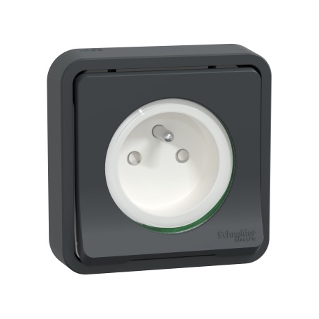 Schneider Electric - Mureva Styl - Prise courant 2P+T - compl encastré - IP55 IK08 - conn auto - gris - Réf : MUR35036