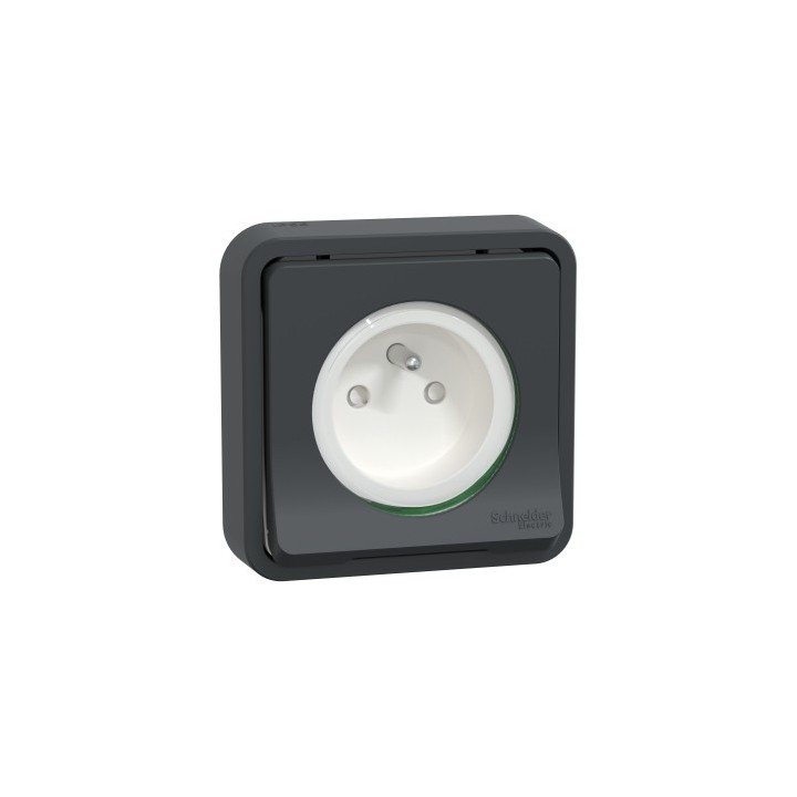 Schneider Electric - Mureva Styl - Prise courant 2P+T - compl encastré - IP55 IK08 - conn auto - gris - Réf : MUR35036