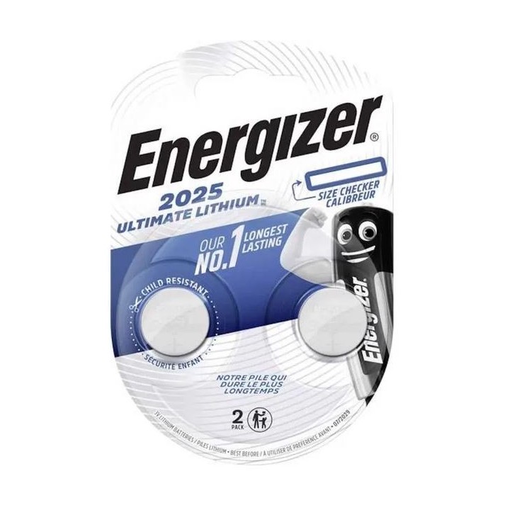 Energizer - Lot de 2 piles bouton CR2025 - Lithium 3V - Réf : CR2025