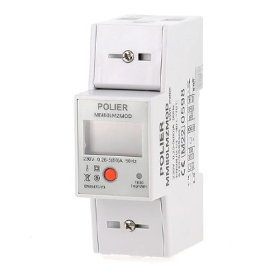 POLIER - Compteur électrique modulaire - Monophasé 80 A - MID - Modbus RS485 - Sortie d'impulsion - LCD- Réf : MM80LMZMOD