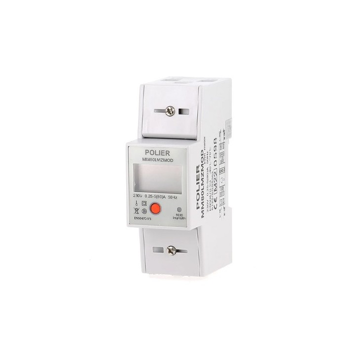 POLIER - Compteur électrique modulaire - Monophasé 80 A - MID - Modbus RS485 - Sortie d'impulsion - LCD- Réf : MM80LMZMOD