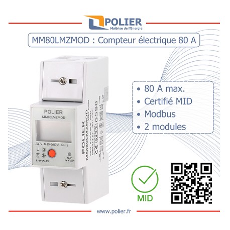 Compteur électrique modulaire monophasé - POLIER INGENIERIE MM80LZ