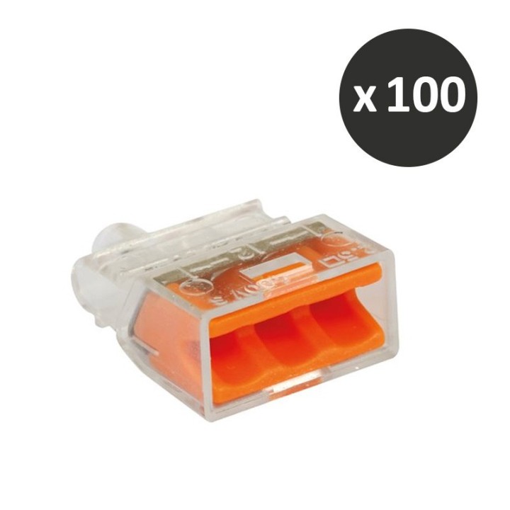 Eur'ohm - Lot de 100 Connexions rapides - 3 entrées - orange - réf : 70053