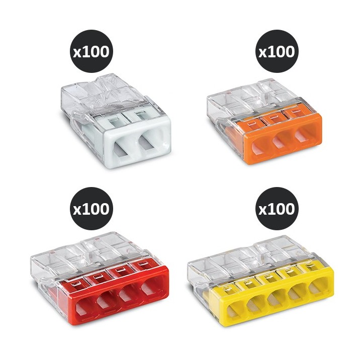 Wago - Assortiment de bornes pour boîtes de dérivation COMPACT - Lot de 400 pièces - Réf : 2273-202345
