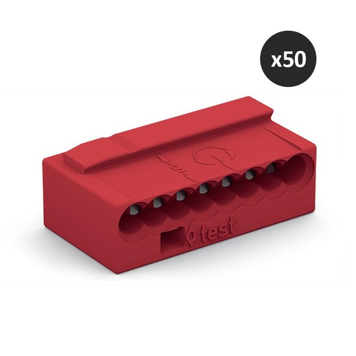 Wago - Boîte de 50 bornes micro - 8 fils - Rouge - Série 243 Courant faible - Réf : 243-808(50)