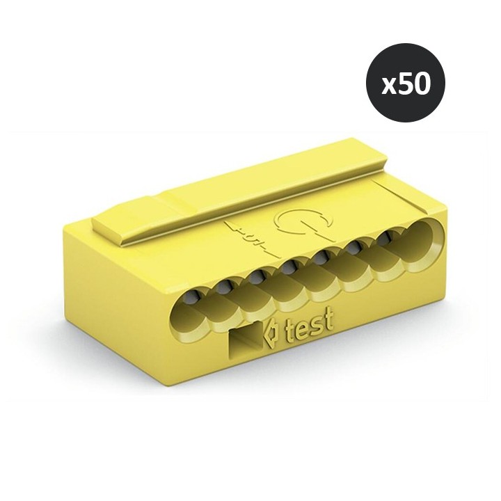 Wago - Boîte de 50 bornes micro - 8 fils - Jaune - Série 243 Courant faible - Réf : 243-508(50)