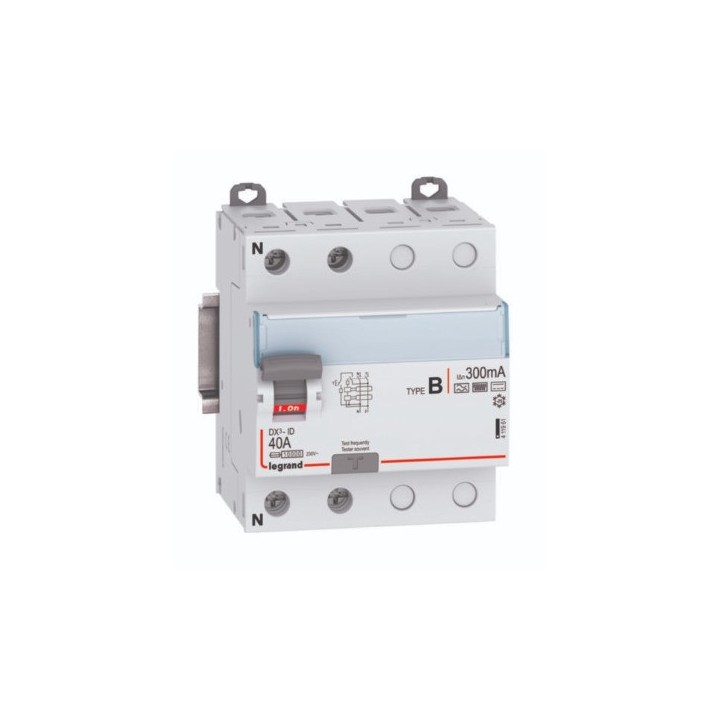 Interrupteur différentiel DX³-ID arrivée haute et départ bas par bornes à vis - 2P 230V~ 40A Type B 300mA - Réf : 411961
