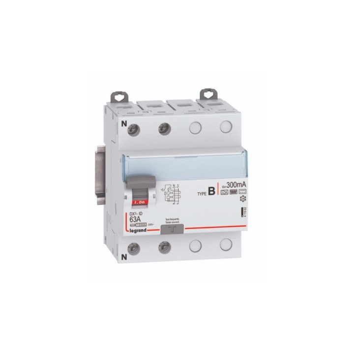Interrupteur différentiel DX³-ID arrivée haute et départ bas par bornes à vis - 2P 230V~ 63A Type B 300mA - Réf : 411962