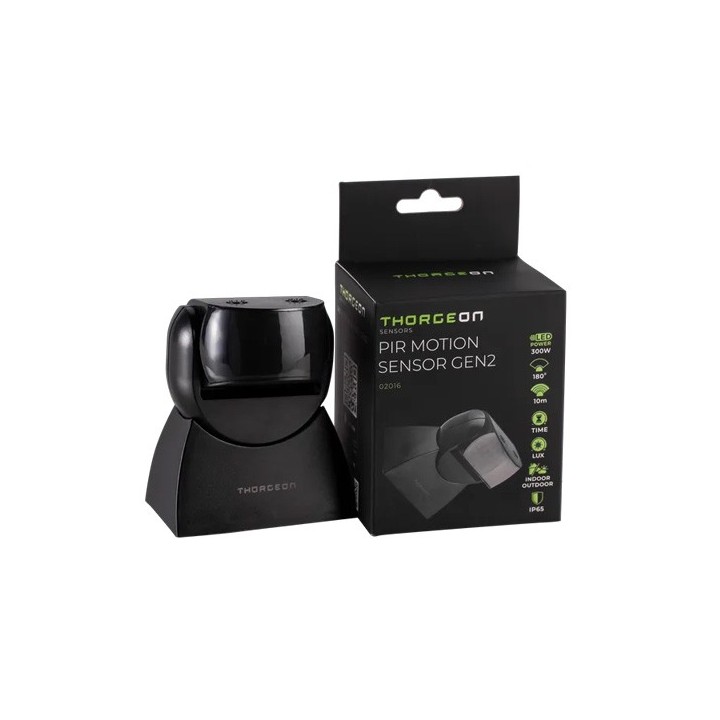 Thorgeon - Détecteur de mouvement infrarouge - 10m - 1200W - IP65 - Noir - Réf : 02016