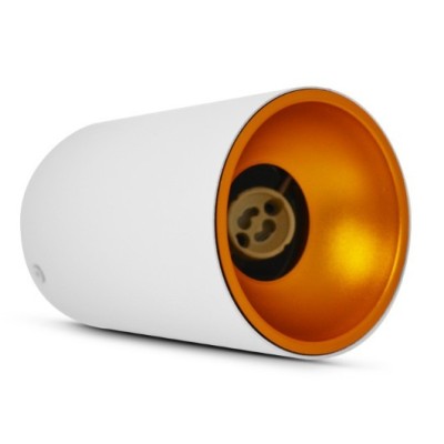 Miidex Lighting - Support de Spot Saillie GU10 (sans ampoule) Cylindre Blanc / Doré - Réf : 6810