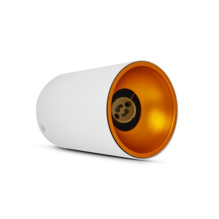 Miidex Lighting - Support de Spot Saillie GU10 (sans ampoule) Cylindre Blanc / Doré - Réf : 6810