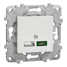 Schneider Unica - Unica - prise chargeur USB - C 45W + A 7,5W - blanc - méca support fix - Réf : NU501318