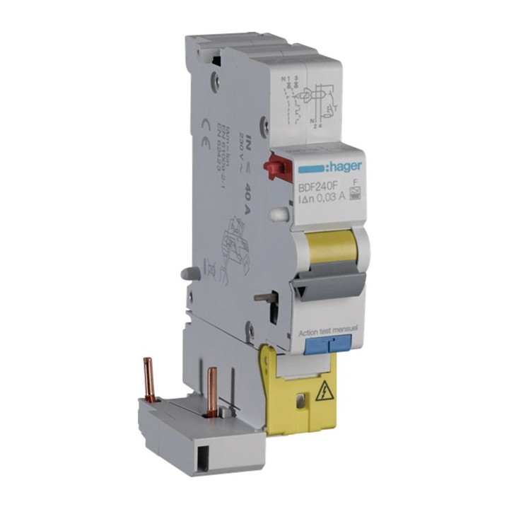 HAGER - Bloc différentiel 1P+N - 40A - 30mA - type F - Réf : BDF240F