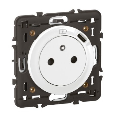 Legrand Céliane - Prise Surface avec chargeur Type C intégré - Livrée avec support et enjoliveur Blanc - Réf : CB0140