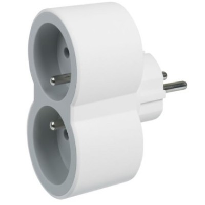 Legrand - Fiche multiprise biplite avec 2 prises - 2P+T frontales - 16A - 3680W - blanc et gris clair - Réf : 049431