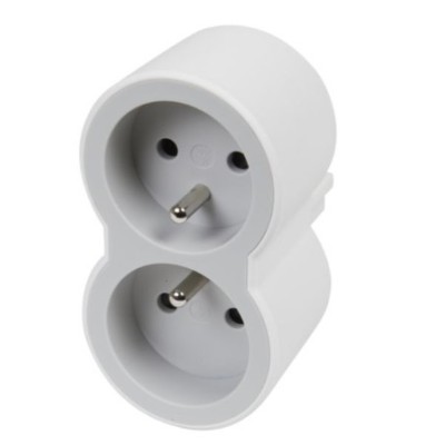 Legrand - Fiche multiprise biplite avec 2 prises - 2P+T frontales - 16A - 3680W - blanc et gris clair - Réf : 049431